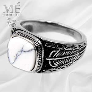 Anello Foglia e Pietra Quadrata